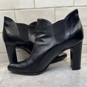 Via Spiga Black 100% Leather Ankle Boot Booties 9B 3 1/2” heels